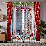 Weihnachtsvorhänge Rot Winter Schneelandschaft Weihnachtsbaum Geschenke Weihnachtsstrümpfe Kugeln Festliches Weihnachtsmotiv Dekorative Gardinen fürs Wohnzimmer Schlafzimmer, 2 Paneele 140×160 cm