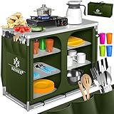 KESSER® Campingküche | Ink. Tragetasche | Campingschrank | mit Aluminiumgestell | Reiseküche | Küchenbox | Zeltschrank | Outdoor Camping Küche | inkl. Becherset | Modelle wählbar Khaki