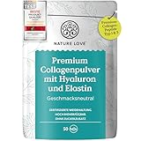 NATURE LOVE® Premium Collagen Pulver mit Hyaluronsäure und Elastin - 500g Kollagen - Peptide Type 1 und 3 - geschmacksneutral - Kollagen von Rindern aus Weidehaltung - laborgeprüft