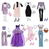 25 Puppen Kleidung und Zubehör, Kompatibel mit Barbie 1 Abendkleider 1 Fashion Set 1 Paillettenanzug 1 Pulloveranzug 3 Kleider 3 Handtasche 8 Schuhe 1 Krone 3 Zubehör, für 11,5 Zoll Puppen