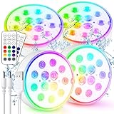 Czemo Unterwasser Licht Wiederaufladbar LED Poolbeleuchtung mit Magnet Poollicht mit Fernbedienung IP68 LED Wasserdicht für Pool Teich Aquarium Beleuchtung (Mehrfarbig-4 Stück)