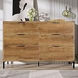 Merax Kommode mit 6 Schubladen 120 cm, Sideboard Schubladenschrank mit Viel Stauraum, Aufbewahrungsschrank in Dunkle Eiche, Verstellbares Metallbeinen, für Schlafzimmer, Wohnzimmer, 120 x 40 x 76 cm