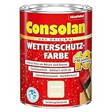 Consolan Wetterschutzfarbe, Deckender Holzschutz für Außen, Kieselweiß, 750ml