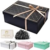 Geschenkbox mit Deckel 21,7 x 15,7 x 8,5 cm,Geschenkbox mit Schleifen, Geschenkbox Set,Grußkarten,Raffia Hamper Shreds für Hochzeit Geburtstag Weihnachten (Schwarz)