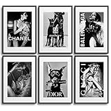 MONOKO® Wandbilder Wohnzimmer Modern | Schwarz Weiss Bilder Schlafzimmer | Coco Poster Set 6x A4 ohne Rahmen