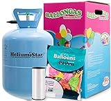 Helium Ballongas für bis zu 50 Ballons + 50 bunte Latexballons (Ø 25cm) + Polyband HeliumStar® Einwegflasche XXL EINWEG