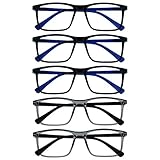 Opulize Ink Lessebrille 5er Pack Groß Rechteckig Rahmen Federscharniere Kratzfest Schwarze Grau Herren Damen RRRRR4-11177 +1.00