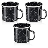 COM-FOUR® 3x Emaille-Becher - Trinkbecher aus emaliertem Edelstahl - Teepott - Kaffeetasse für Outdoor und Camping - 3-teiliges Becherset - spülmaschinengeeignet (schwarz)