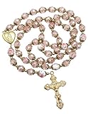 Nazareth Store Katholische Rosa Kristall Perlen Gold Rosenkranz Blumen Perlen Halskette Holy Mary Herz Medaillon Medaille & Kreuz Religiöses Amulett für Frauen