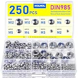 250 Stück Sechskantmutter, HOLMOL DIN 985 Selbstsichernde Muttern Edelstahl mit Box, Sicherungsmuttern für Schrauben, Selbstsichernde Muttern Set, A2 V2A Edelstahlmutter mit Metrischem Regelgewinde