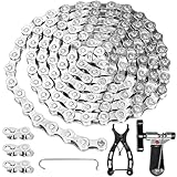 URHELP Fahrradkette 6/7/8 Fach, Kettenwerkzeug Fahrrad mit Kettenbrecher und Kettenprüfer, 116 Glieder Fahrrad Kette für die Kettenreparatur, Meisten Rennrädern, Mountainbikes(1/2 x 3/32 Inch)