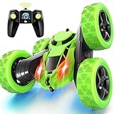 Ferngesteuertes Auto, 90 Min Spielzeit, 2.4Ghz Doppelseitig 360° drehbare RC Stunt Crawler mit Scheinwerfern, 4WD Off Road Drift RC Auto Spielzeug Geschenke für Jungen 6-12 Grün