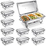 Hoolerry Chafing Dish Buffet-Set, Edelstahl, Catering, Buffet-Servierer und Wärmer, mit faltbarem Rahmen, Lebensmittelpfanne, Kraftstoffhalter und Deckel für Hochzeit, Party, Bankett, 10 Stück