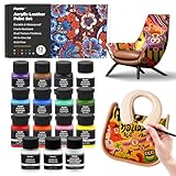 Funto Acryl Lederfarbe Set 12 Farben mit Lederreiniger, 2 Acryl-Glanzlacken, 5 Nylonbürsten, einem runden Schwamm und 36 alphanumerischen Aufklebern. Perfektes DIY-Set für Schuhe, Jacken