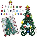 Mini Weihnachtsbaum aus Holz, DIY Set Weihnachtenbaum, Adventskalender 2025, 3D Holz Tannenbaum mit 24 Mini Weihnachtsschmuck und 1 Stern Baumkrone, für Weihnachten Tischdeko Dekoration