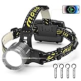 MoKo Stirnlampe LED Wiederaufladbar, Superhell 100000 Lumen & 10200 mAh Grosse Kapazität AKKU, 8 Lichtmodi, IP68 Wasserdicht 90° Verstellbar Kopflampe Stirnlampe für Outdoor Camping Angeln, Schwarz