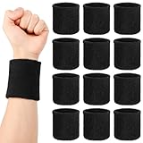 Partideal 12 Stück Schweißbänder Handgelenk,Schwarz Elastische Sport Schweißbänder Set für Männer Frauen Tennis Basketball Fußball Laufen(8x8)