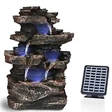 Bloomida Gartenbrunnen Solar für Indoor & Outdoor mit Beleuchtung LED – Echter Wasserfall Felsenbrunnen Vintage Garten Brunnen Groß für Außen Gartendeko - Gartenteich Deko Vogelbad - Indoor & Outdoor