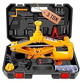 VOBOR Wagenheber Elektrisch, 3T Scherenwagenheber 12V mit Fernbedienung, Tragbarer Wagenheber für Limousine, SUV, LKW Reifenwechsel Ersatz (12-42cm)