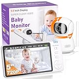 OBVHNUA Babyphone mit Kamera 5 Zoll 720p HD Video Babyphone Videoaufnahme 2X 4X Digitalzoom Zwei Wege Audio VOX Modus Nachtsicht Temperaturüberwachung 8 Schlaflieder 5 Wecker