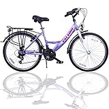 Talson 26 Zoll Fahrrad 21-Gang Shimano SCHALTUNG MIT Beleuchtung Lila-Weiss