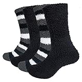 Chalier Cozy 4 Paare Kuschelsocken Herren Flauschige Socken Weiche Bequeme Winter Dicke Socken Warme Bettsocken Herren Geschenke für Männer Frauen Einheitsgröße A1Schwarz