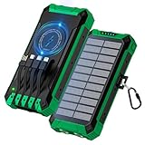 Acelufly Power Bank 26800 mAh, Wireless Solar Powerbank mit 4 Kabeln 15W USB-C Ausgang/Eingang Schnellladung 6 Ausgänge 3 Eingänge für Handy, Outdoor Externer Akku mit Taschenlampen, Karabiner