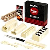 Delamu Sushi Making Kit, Sushi Maker für Anfänger, 8 Formen DIY Sushi Selbst Machen Set,13 in 1 DIY Selber Sushi Matte Set mit hochwertigem Sushi Messer