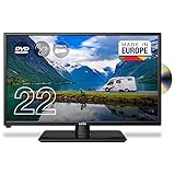 Cello 12 Volt C2220FMTRDE 22' (65 cm Diagonale) Traveller Full HD LED Digital TV mit eingebautem DVD Player DVBT2 S2 Triple Tuner und 12V/24V für Wohnmobil Truck LKW, Schwarz