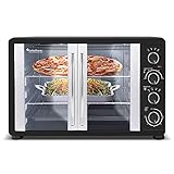 TurboTronic/Minibackofen mit Umluft / 45L / schwarz / 2000W, Drehspieß, Timer, Mini Backofen, Pizzaofen, Backblech, Innenbeleuchtung