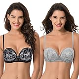 Curve Muse Damen Plus Size Add 1+ Cup Push Up Perfekte Form Bügel Spitze BH, Schwarz, Hellgrau (2er-Pack), 100B