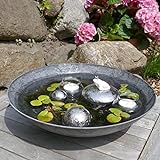Storm's Gartenzaubereien Miniteich Komplettset mit Schwimmfrosch Keramik Grauer Deko Schale - Schwimmkugeln und Teelichtschalen