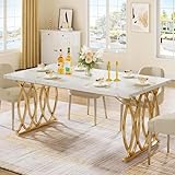 Tribesigns Moderner Esstisch für 6 Personen, Tisch Wohnzimmer, 160 x 80 x 75 cm, Rechteckig, Küchentisch, Esstisch für Esszimmer und Küche, Wohnzimmer, Moderner-Design, Weiß und Gold