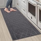 BEQHAUSE Küchenläufer 50x150cm rutschfeste, Saugfähige und Weiche Küchenteppich, Maschinenwaschbar Küchenmatte für Esszimmer, Küche & Waschküche, Dunkelgrau