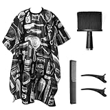 ADERTOS Frisierumhang Haarschneideumhang aus Taft Erwachsene Haarfärbeumhang Barber Cape Verstellbar Haarschneide Umhang Haar Salon Cape Frisörumhang mit Nackenbürste Haarkamm Haarspange für Barbier