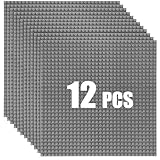 HUIZDQ 12 Stück Klassische Grundplatten für Bauklötze, 100% kompatibel mit Allen großen Marken, mit 32 X 32 Noppen, Grau