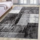 oKu-Tex Kurzflorteppich | Designteppich | Teppich Wohnzimmer | Florhöhe: 9 mm | besonders weicher Flor | geometrisches Muster | modern | meliert grau anthrazit | dichte Qualität | 120 x 170 cm