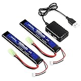 URGENEX Airsoft Akku 7.4V 1500mAh 35C High Discharge Rate Lipo Battery Pack with Mini Plug Rechargeable 2S Lipo Battery for Airsoft Model Guns