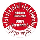 Mehrjahresprüfplaketten 2026-2031 - Nächster Prüftermin DGUV Vorschrift 3 - Ø 30 mm, 1.000 widerstandsfähige Prüfplaketten auf Rolle, Polyethylen, rot, selbstklebend