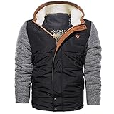 Risaho Herren Wasserdicht Warm Gefüttert Skijacke Winter Outdoorjacke Winddicht Atmungsaktiv Arbeitsjacke mit Abtrennbarer Kapuze Warme Jacke Herren