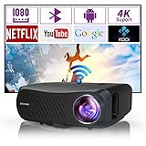 LED Beamer 4K Tageslicht 13000 Lumens, Smart 5G WLAN Bluetooth Beamer mit Android APPs, 1080P Nativ Full HD LCD Heimkino Beamer Airplay 2 HDMI USB Zum Trapezkorrektur für Smartphone /PS5/TV Stick