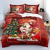 Luowei Weihnachten Bettwäsche 135x200 Weihnachts Rot Grün 3D Bettwäsche Weihnachten Weich Christmas Bettwäsche 2teilig für Jugendliche Kinder Geschenke mit Reißverschluss und 80x80 cm Kissenbezug