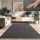 Paco Home Moderner Kuscheliger Wohnzimmer Teppich Kurzflor waschbar flauschig Weich Einfarbig Felloptik zeitlos stilvoll rutschfest pflegeleicht, Grösse:120x170 cm, Farbe:Anthrazit