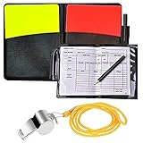 AONAT Sport Schiedsrichter Karten Set Rote Karte Gelbe Karte mit Tasche Punktebuch Bleistift und Metall Schiedsrichter für Fußball Basketball,Schulsport