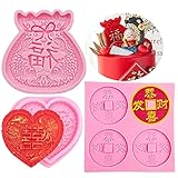 3PC Lucky Bag Silikonform Double Happiness Dragon und Phönix Fondant Form Kuchen Dekorieren Form Backwerkzeuge