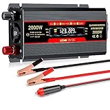 Seamuing Wechselrichter 1000W/2000W DC 12V auf AC 240V Spannungswandler 1 AC Steckdosen 2 USB Port Stromwandler mit Alligatorclip Zigarettenanzünder Stecker Power Inverter für Auto KFZ Wohnwagen LKW