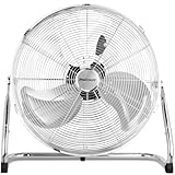 Pro Breeze 50 cm Bodenventilator aus Chrom, Ventilator mit 3 Geschwindigkeitsstufen und verstellbaren Ventilatorkopf - Windmaschine für Fitnessstudio oder Werkstatt