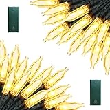 Lomotech Batteriebetriebene Weihnachts-Mini-Lichterkette – 2 Stück, insgesamt 4,8 m, 50 LED-Lichterketten (grüner Draht, warmweiß)