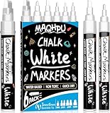 Maqhpu Weiß Kreidestifte für Fenster & Tafel Abwaschbar, 6 Stück Kreidemarker Fenster, Whiteboard Marker Fenstermalstifte Fensterstifte Tafelstifte für Glas & Gewürzgläser(1mm, 3mm, 6mm, 10mm)