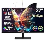 ARZOPA Gaming Monitor 27 Zoll 180Hz - 2K QHD 2560x1440 Monitor PC Bildschirm 115% sRGB 1ms IPS FreeSync Einstellbare Neigung Augenpflege VESA Wandmontage, DisplayPort1.4, HDMI2.0, Type-C